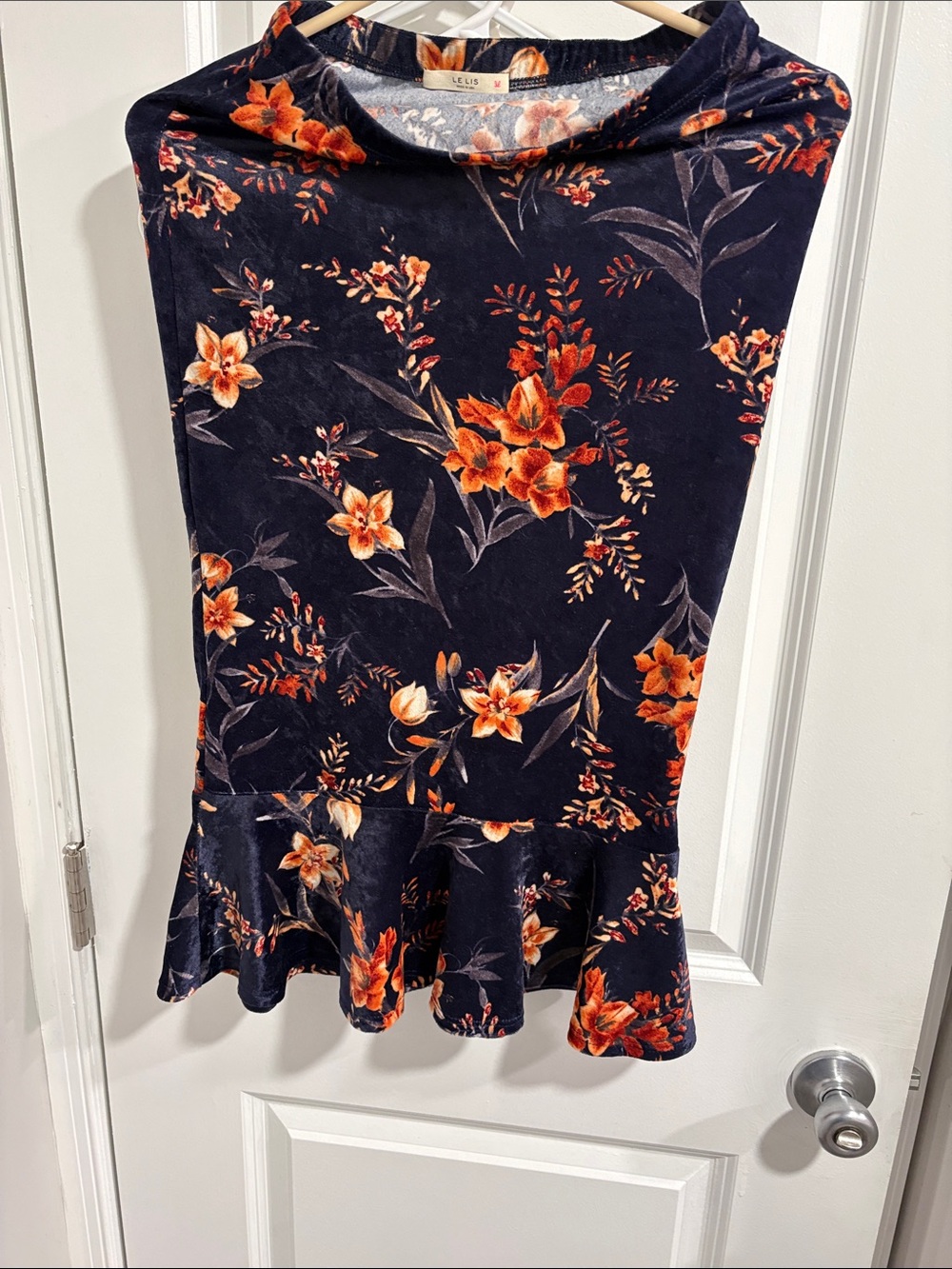 Le Lis Navy A-Line Skirt with Orange Floral Print